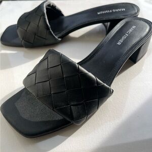 Marc Fisher Black Woven Heeled Slides